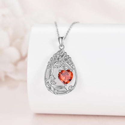 925 Silver Gold Plated Gemstone Tree Life Pendant Necklace