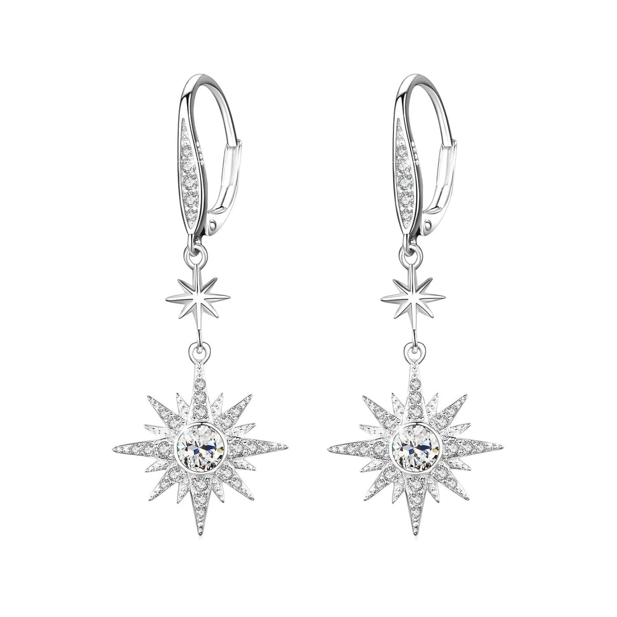 925 Sterling Silver Starburst Birthstone Drop Earrings