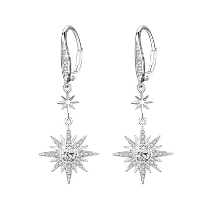 925 Sterling Silver Starburst Birthstone Drop Earrings