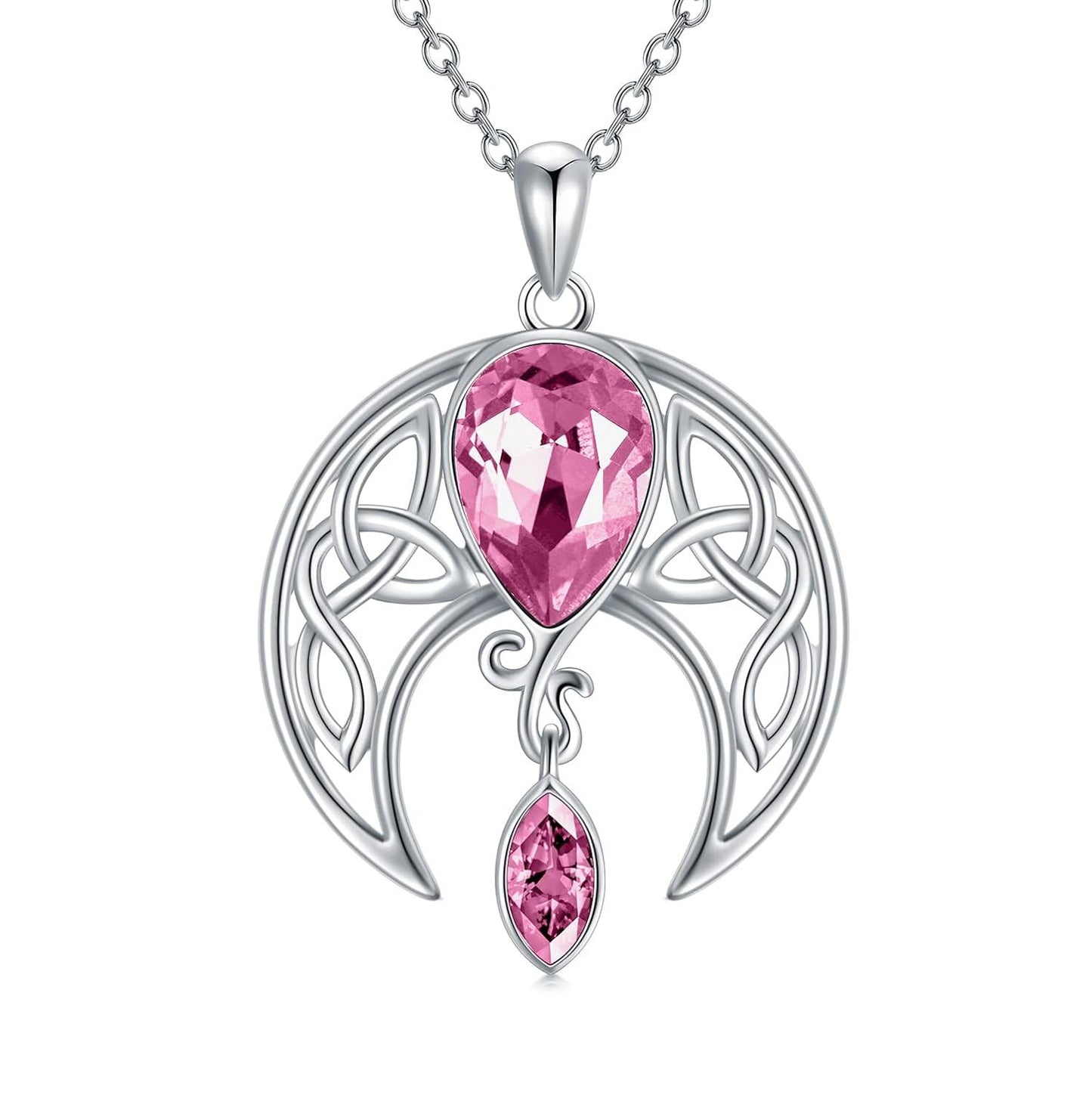 925 Sterling Silver Birthstone Crystal Celtic Moon Goddess Pendant