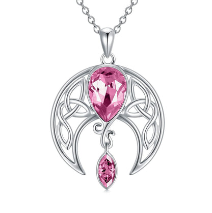 925 Sterling Silver Birthstone Crystal Celtic Moon Goddess Pendant