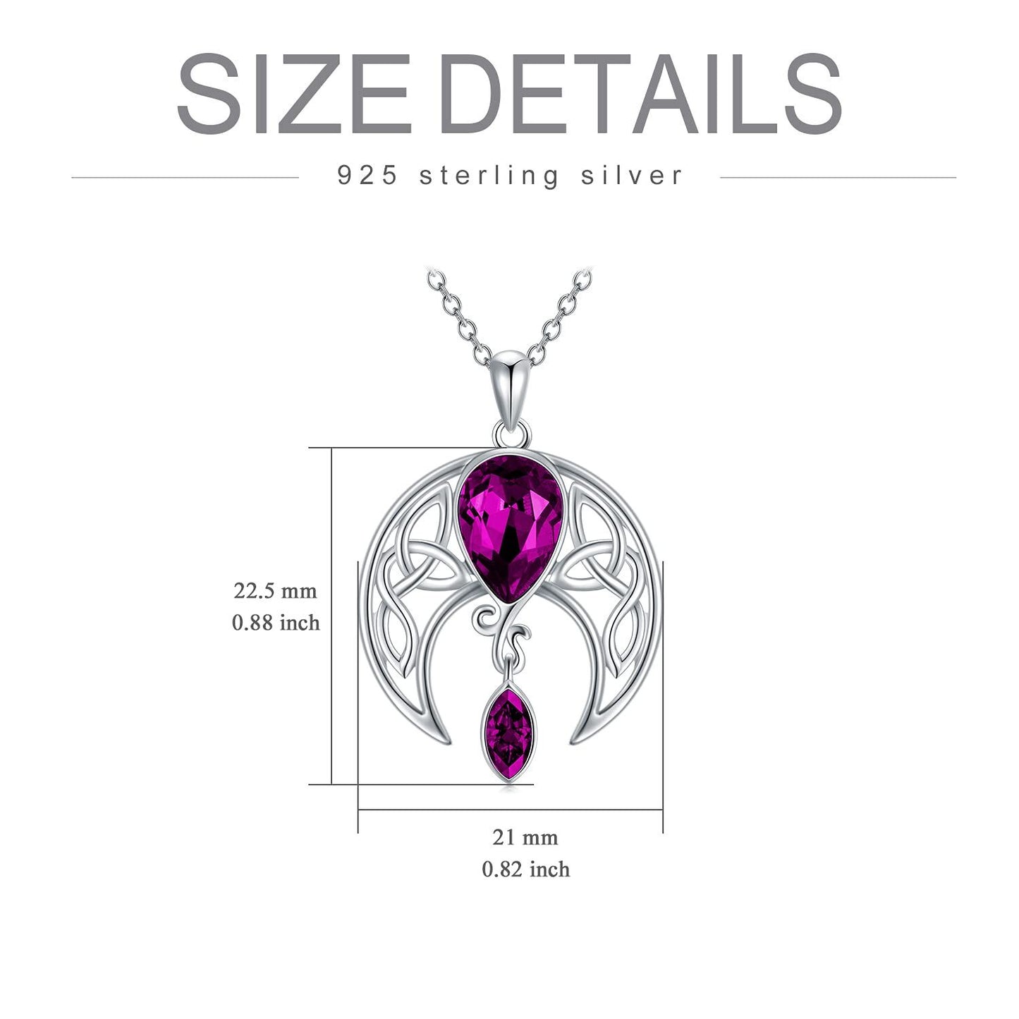 925 Sterling Silver Birthstone Crystal Celtic Moon Goddess Pendant