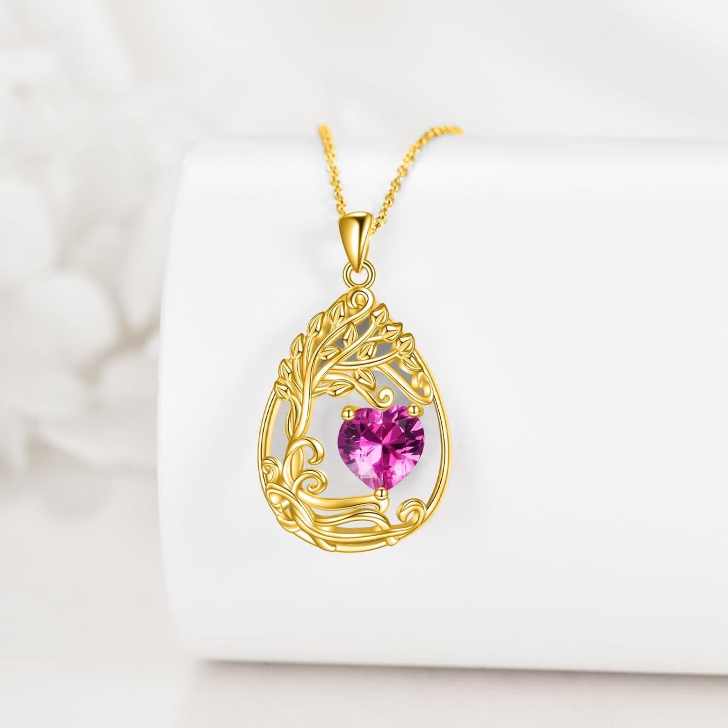 925 Silver Gold Plated Gemstone Tree Life Pendant Necklace