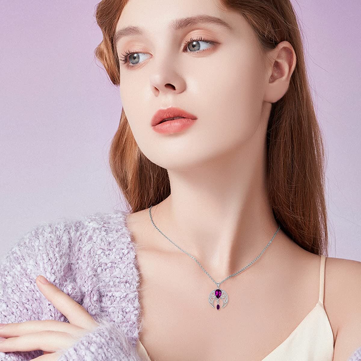 925 Sterling Silver Birthstone Crystal Celtic Moon Goddess Pendant