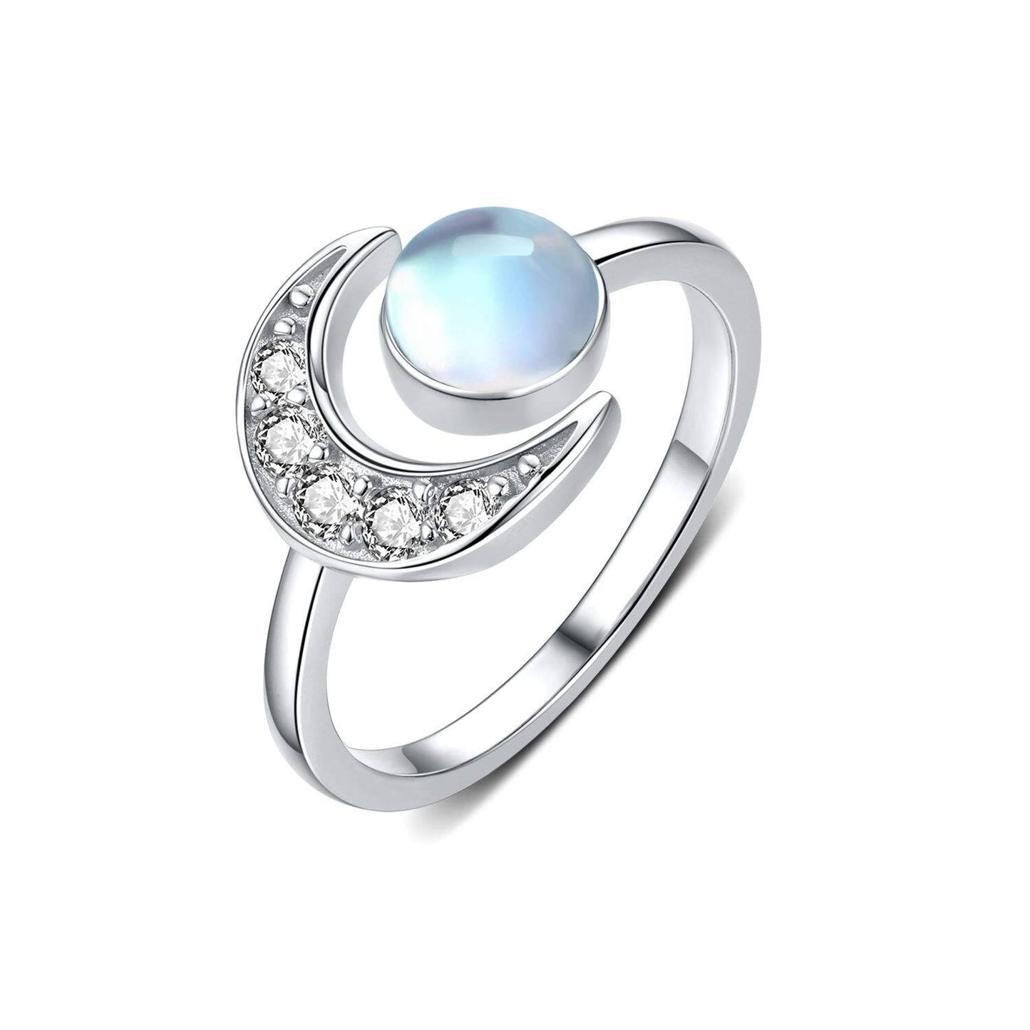 925 Silver Crescent Moon Open Adjustable Ring Women Gift