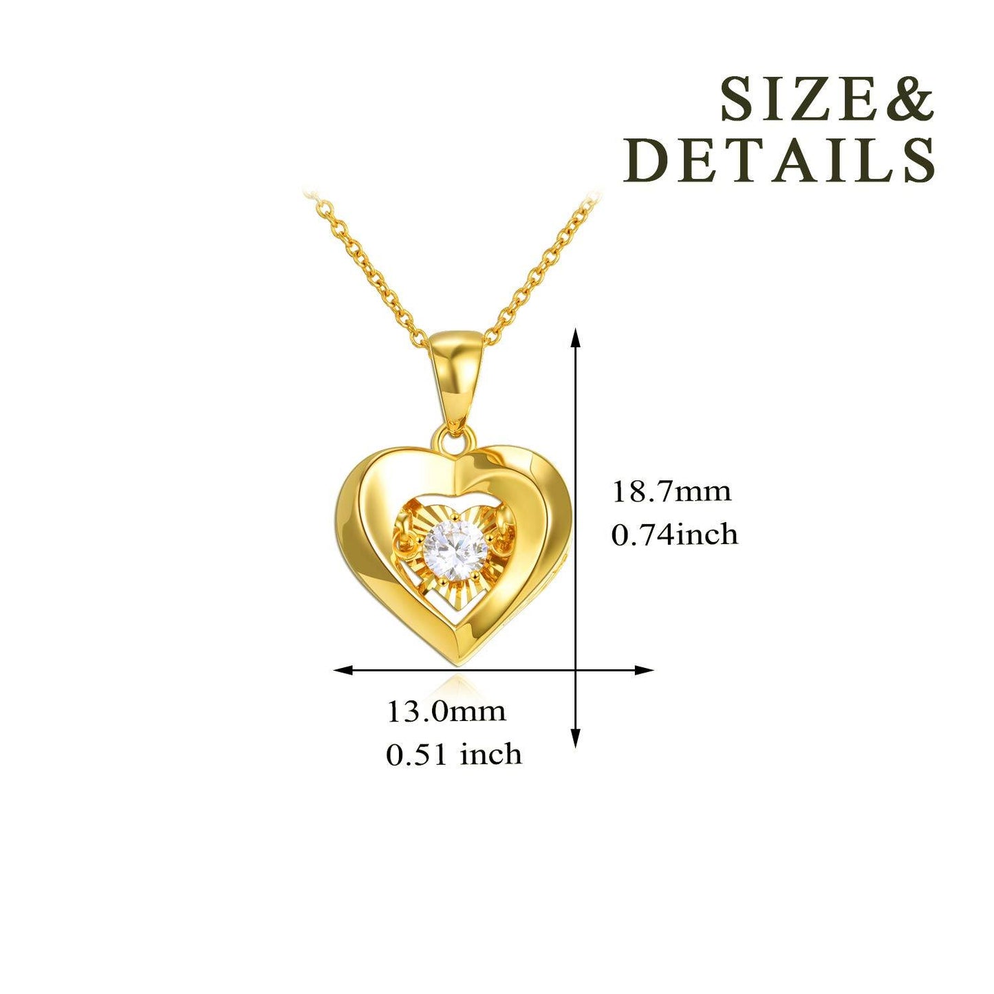 18K Gold Heart Pendant Necklace Diamond Accent Women