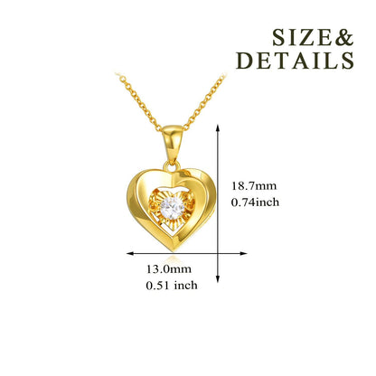 18K Gold Heart Pendant Necklace Diamond Accent Women