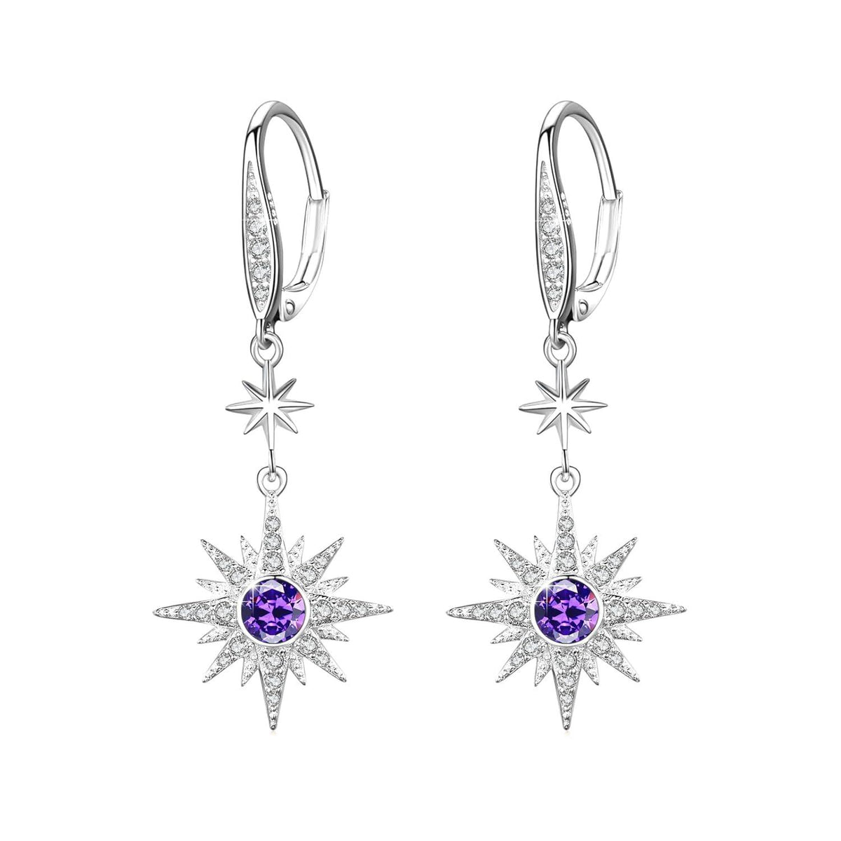 925 Sterling Silver Starburst Birthstone Drop Earrings
