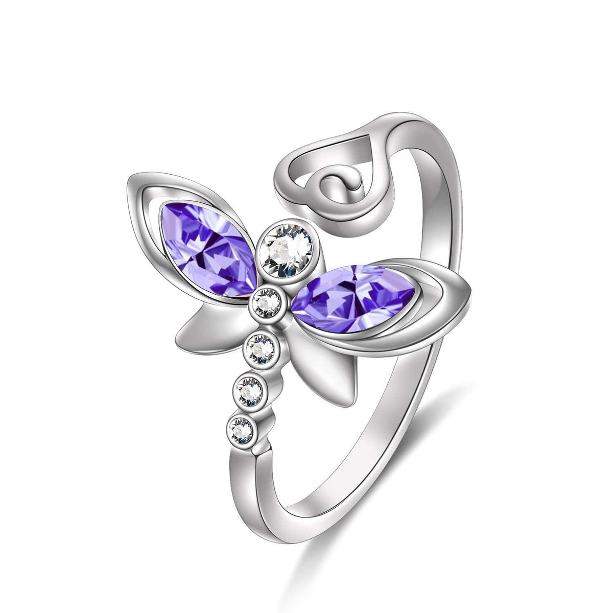 925 Sterling Silver Green Crystal Butterfly Ring