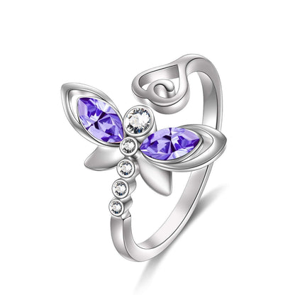925 Sterling Silver Green Crystal Butterfly Ring