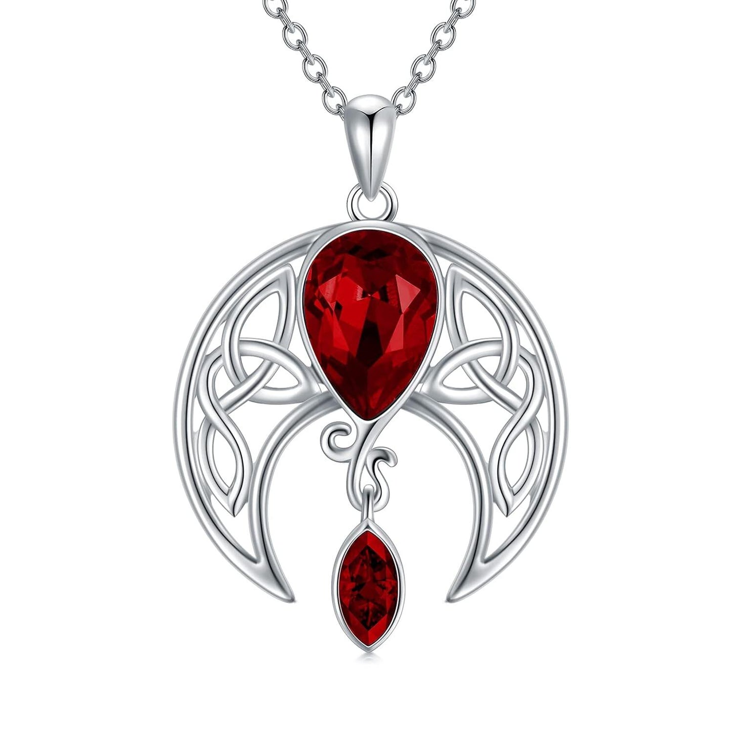 925 Sterling Silver Birthstone Crystal Celtic Moon Goddess Pendant