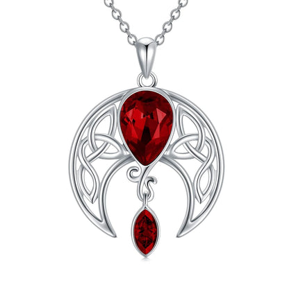925 Sterling Silver Birthstone Crystal Celtic Moon Goddess Pendant