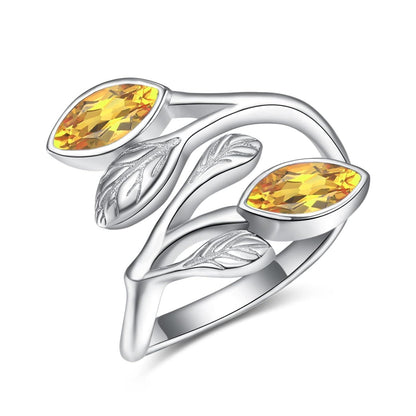 925 Sterling Silver Leaf Ring with Birthstone Adjustable Wrap Promise Engagement Wedding Rings for Women
