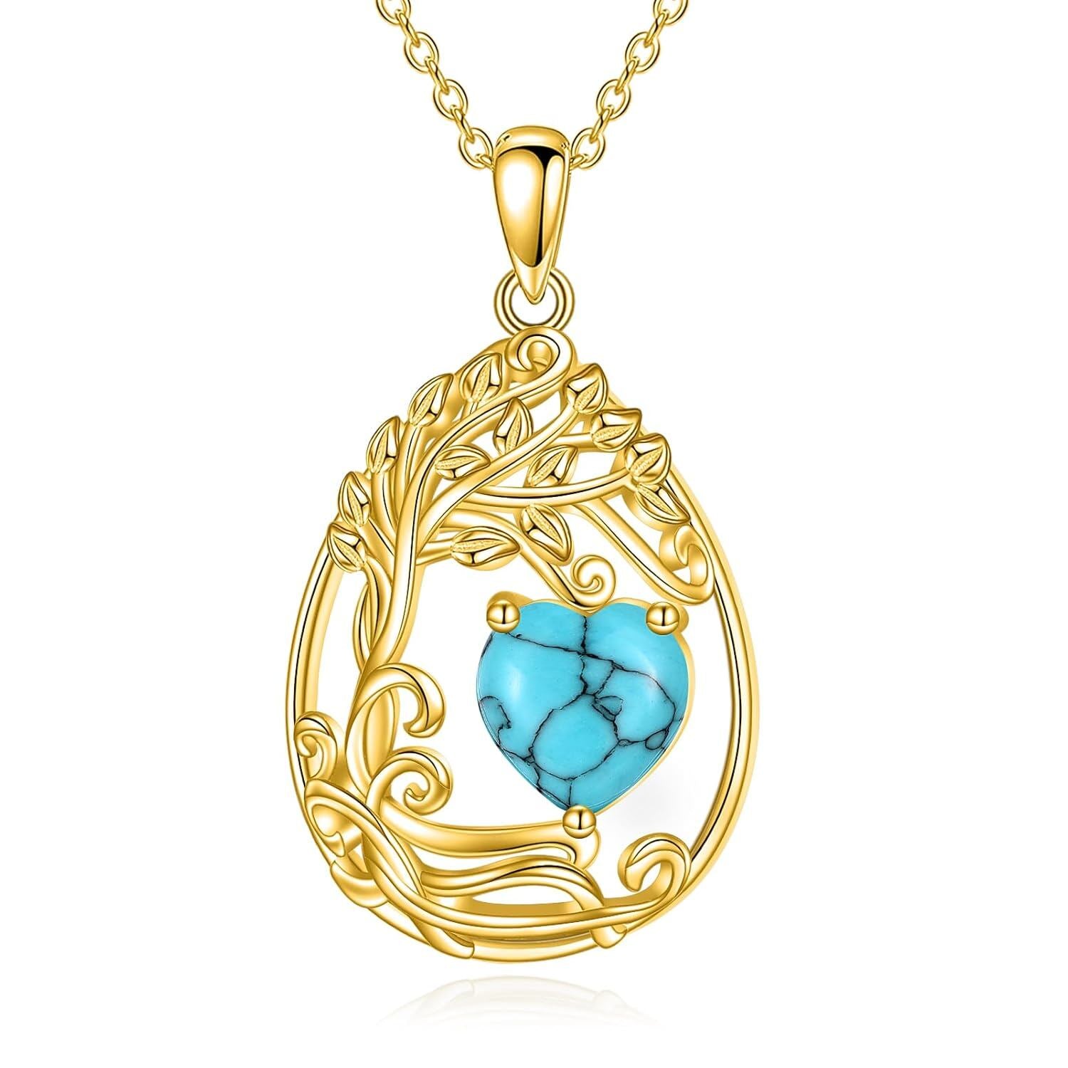 925 Silver Gold Plated Gemstone Tree Life Pendant Necklace