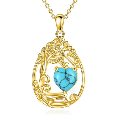 925 Silver Gold Plated Gemstone Tree Life Pendant Necklace