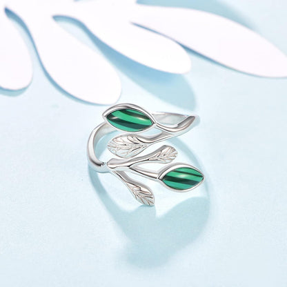 925 Sterling Silver Leaf Ring with Birthstone Adjustable Wrap Promise Engagement Wedding Rings for Women