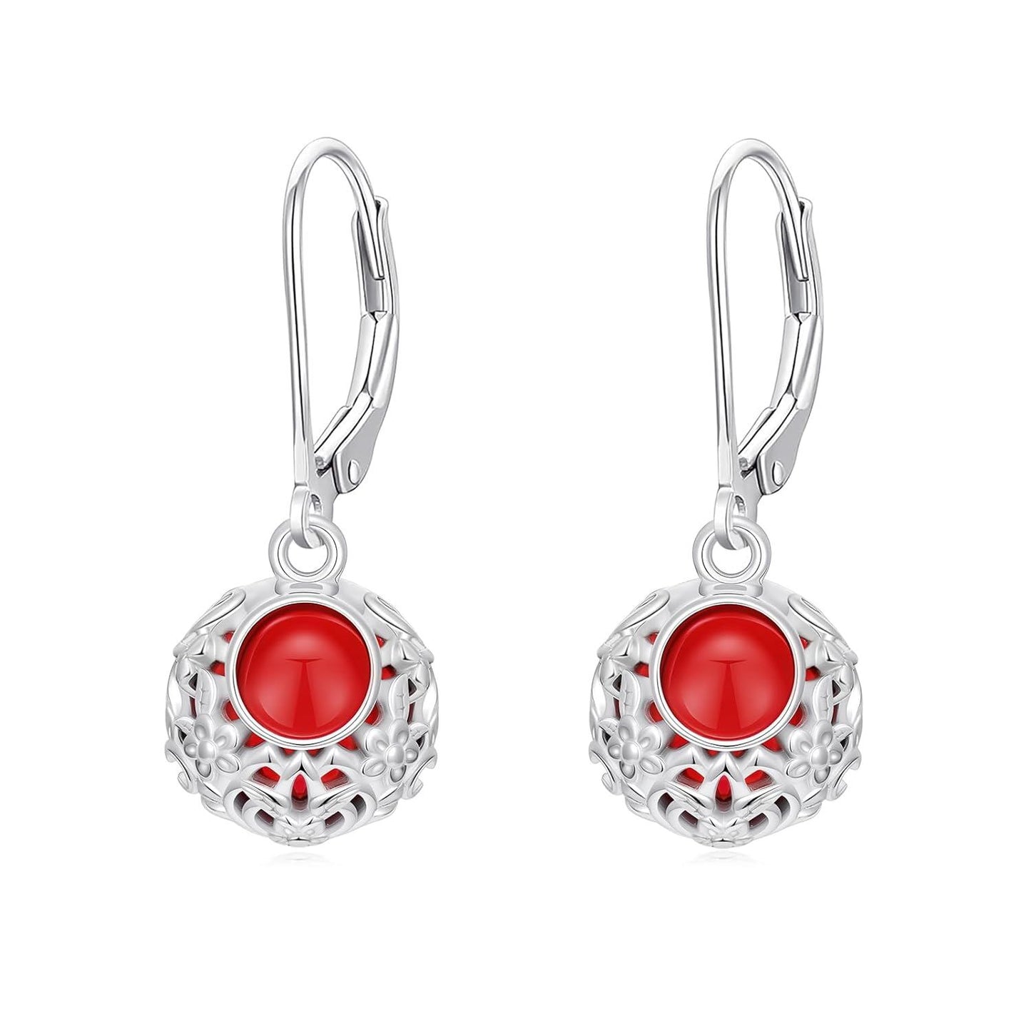 18K Gold Plated Silver Red Gemstone Filigree Dangle Earrings