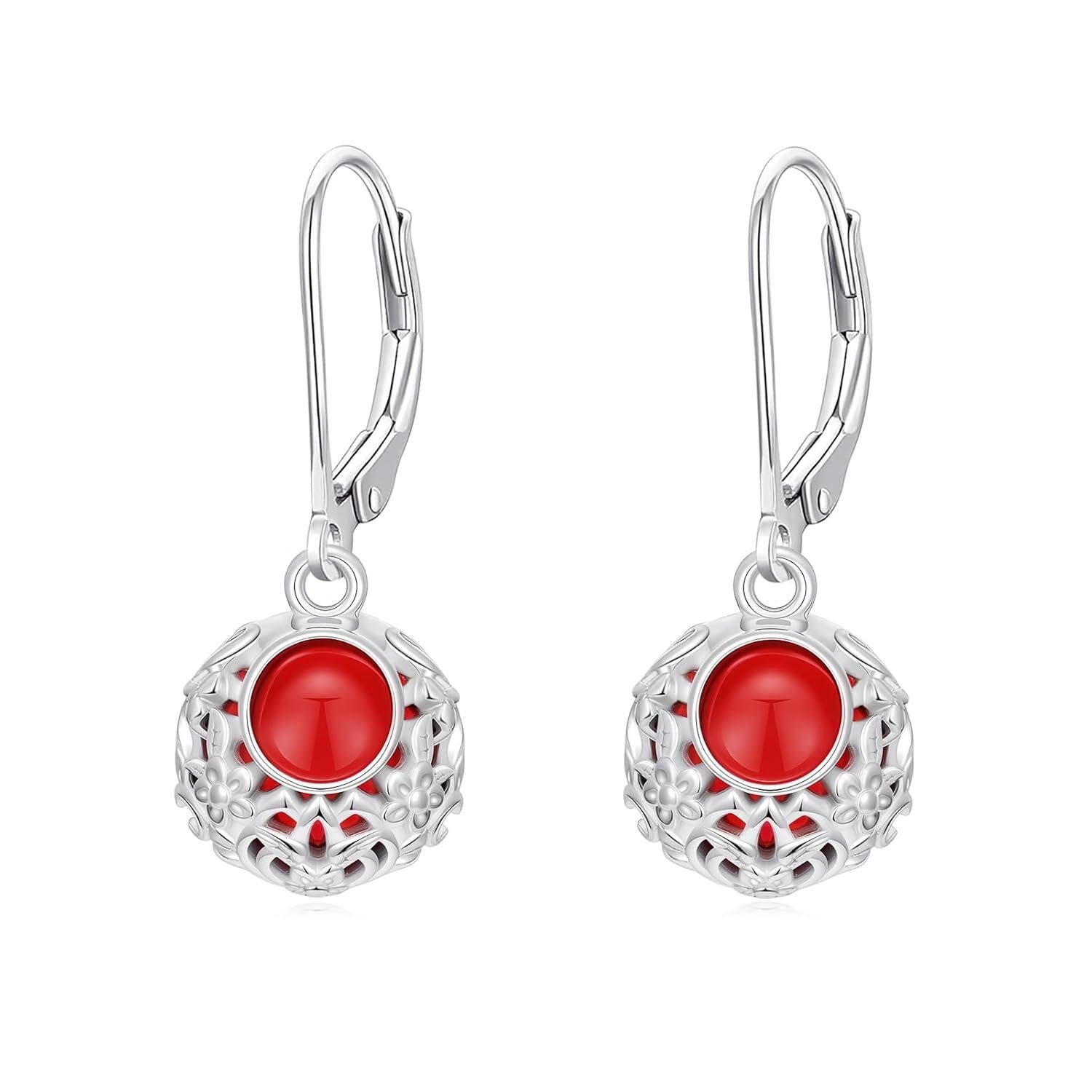 18K Gold Plated Silver Red Gemstone Filigree Dangle Earrings