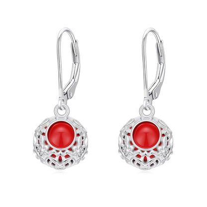 18K Gold Plated Silver Red Gemstone Filigree Dangle Earrings