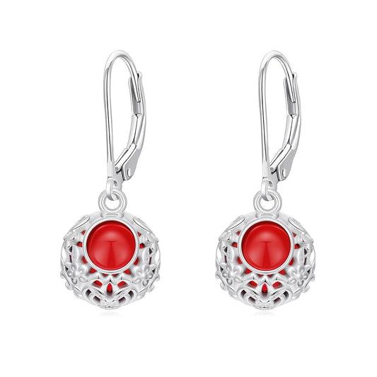 18K Gold Plated Silver Red Gemstone Filigree Dangle Earrings