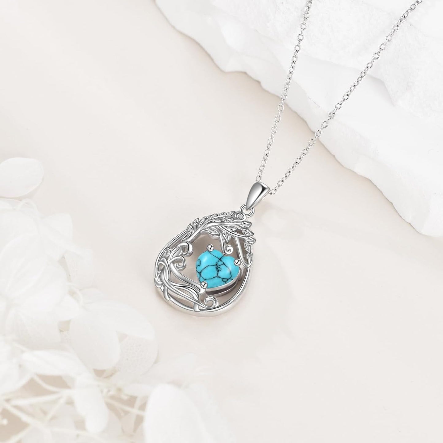925 Silver Gold Plated Gemstone Tree Life Pendant Necklace