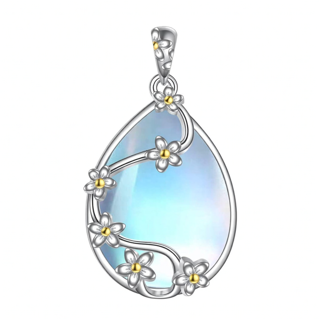 925 Sterling Silver Filigree Teardrop Pendant Necklace for Women