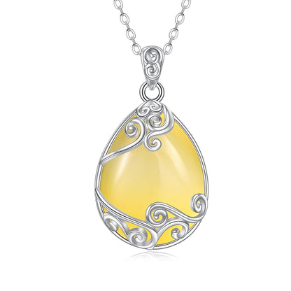 925 Sterling Silver Filigree Teardrop Pendant Necklace for Women