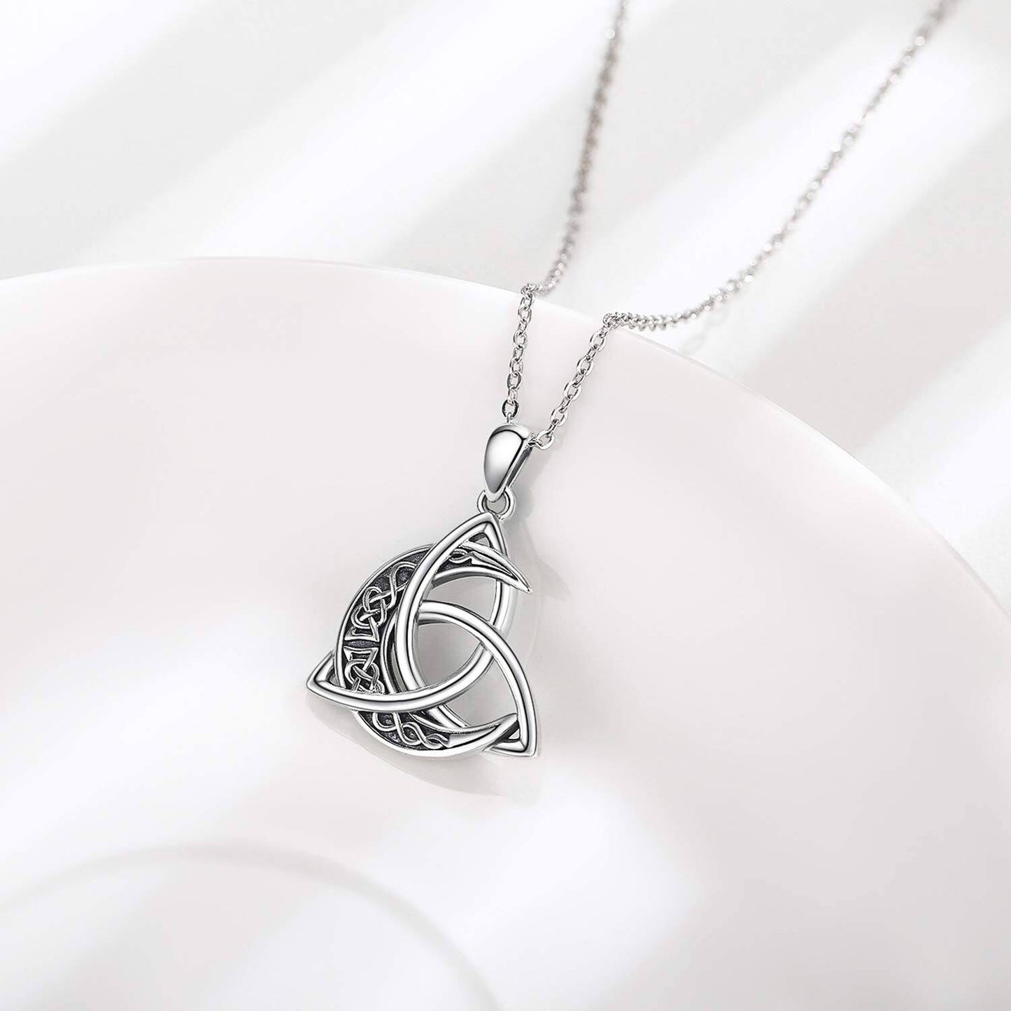 925 Silver Celtic Knot Moon Pendant Necklace Women Men