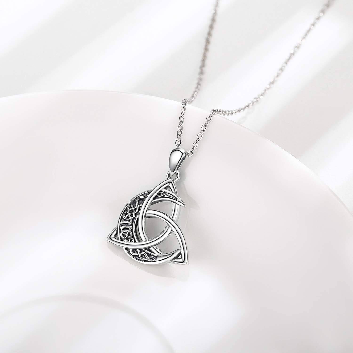 925 Silver Celtic Knot Moon Pendant Necklace Women Men