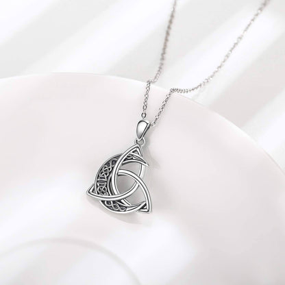 925 Silver Celtic Knot Moon Pendant Necklace Women Men