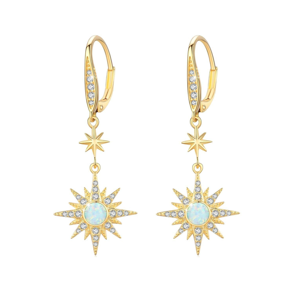 925 Sterling Silver Starburst Birthstone Drop Earrings