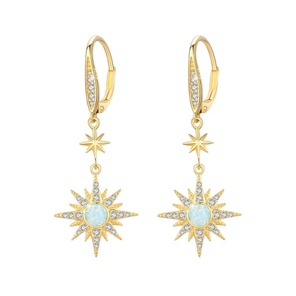 925 Sterling Silver Starburst Birthstone Drop Earrings