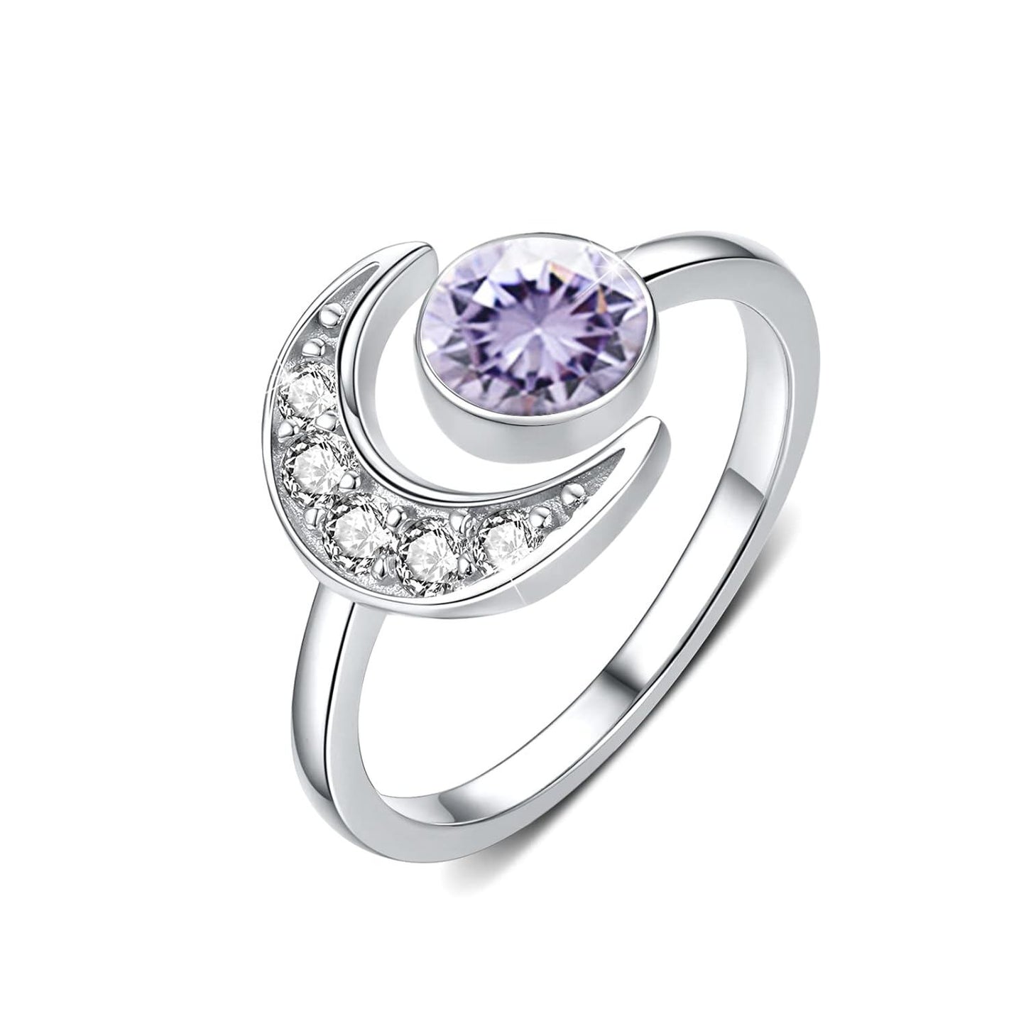 925 Silver Moonstone Birthstone Adjustable Open Ring Women