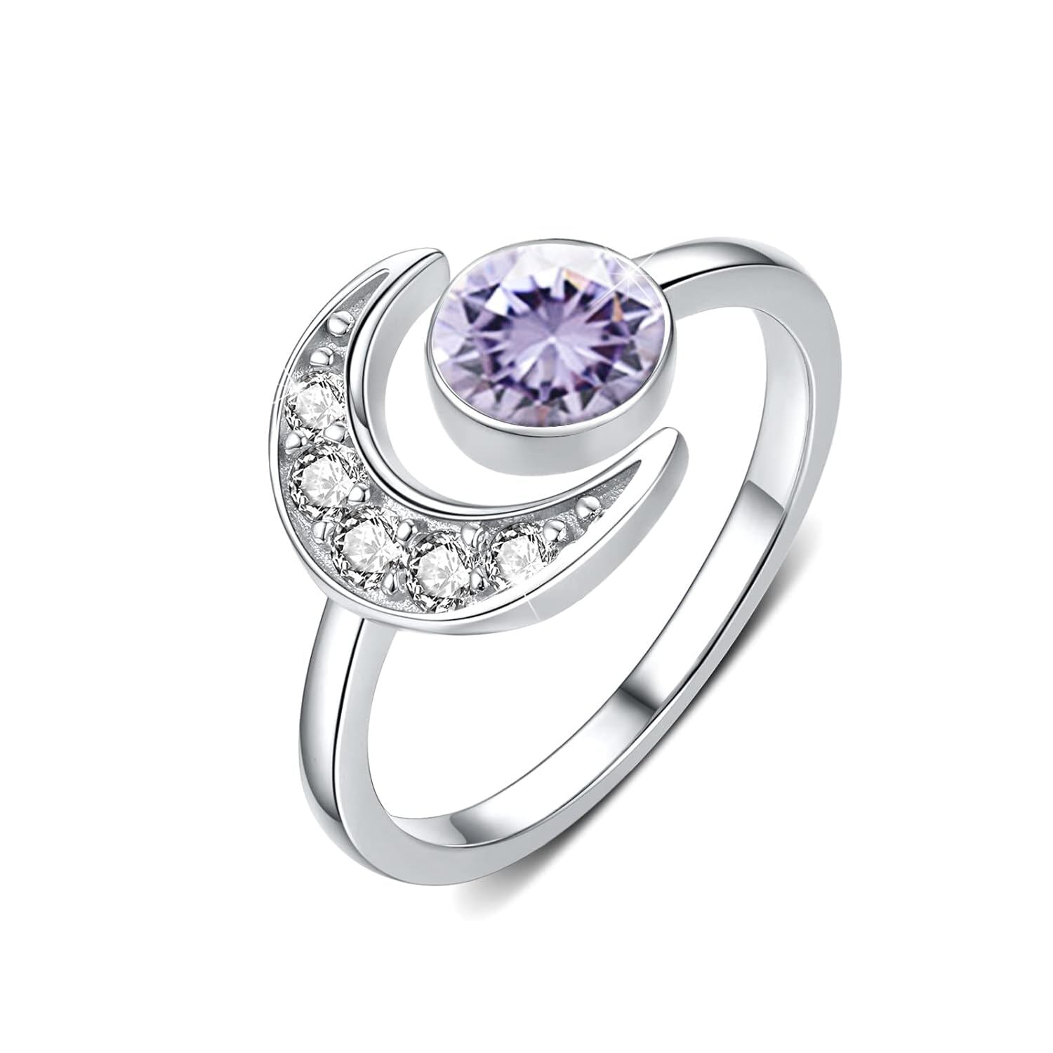 925 Silver Moonstone Birthstone Adjustable Open Ring Women