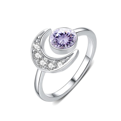 925 Silver Moonstone Birthstone Adjustable Open Ring Women