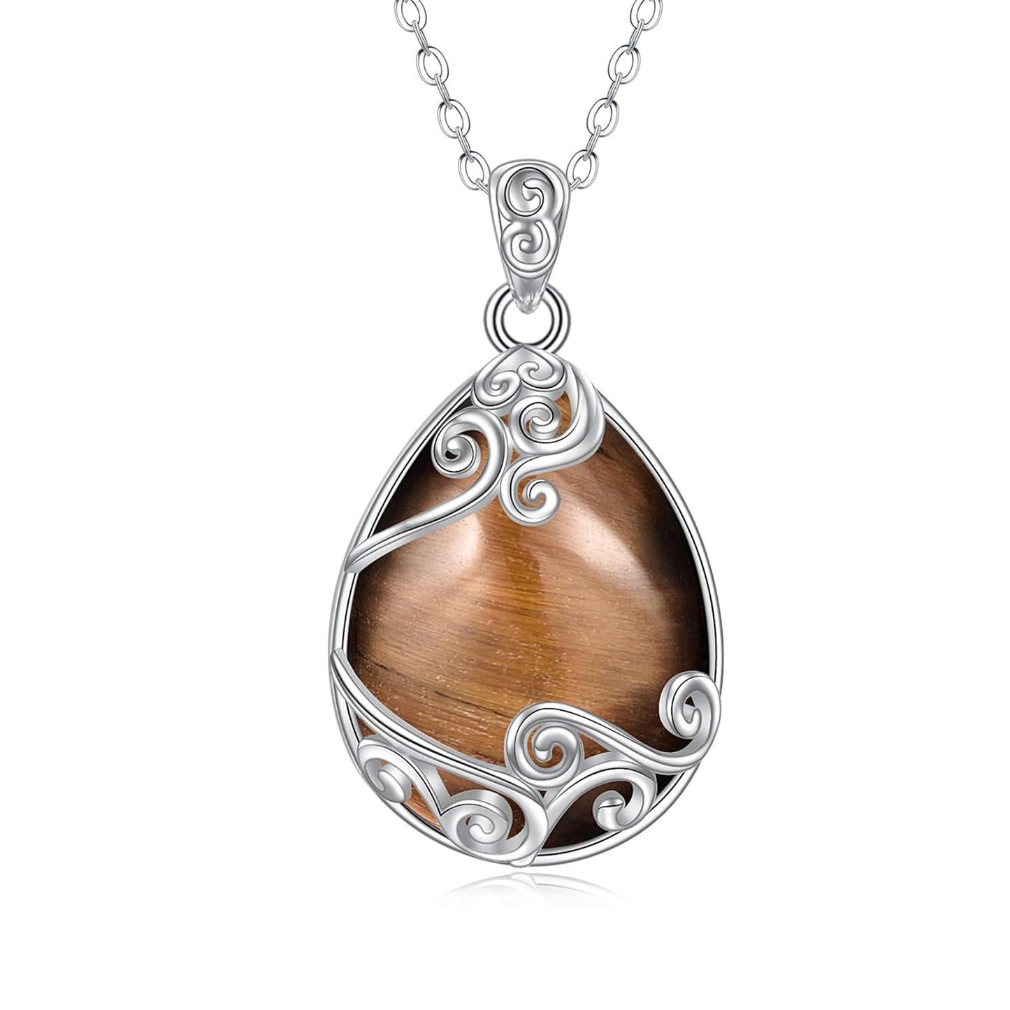 925 Sterling Silver Filigree Teardrop Pendant Necklace for Women