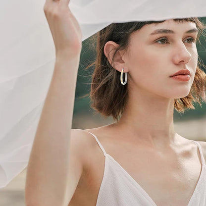 925 Sterling Silver Gold Plated Oval Grooved Hoop Earrings for Women