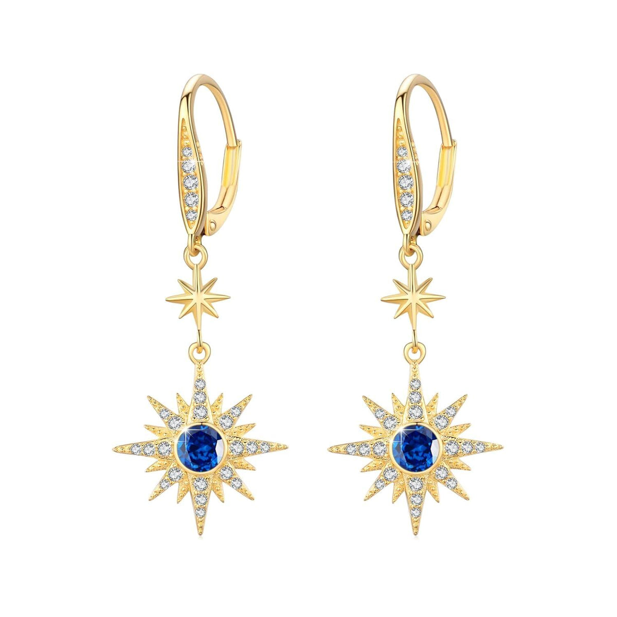 925 Sterling Silver Starburst Birthstone Drop Earrings
