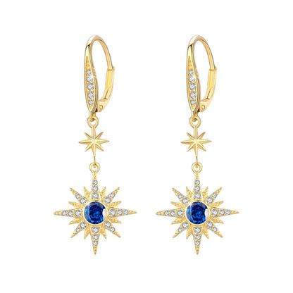 925 Sterling Silver Starburst Birthstone Drop Earrings