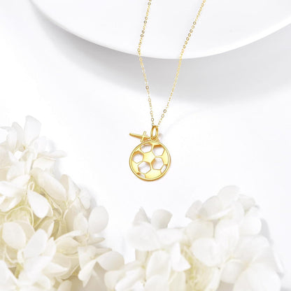 14K Gold Soccer Ball Cross Pendant Necklace Women Men