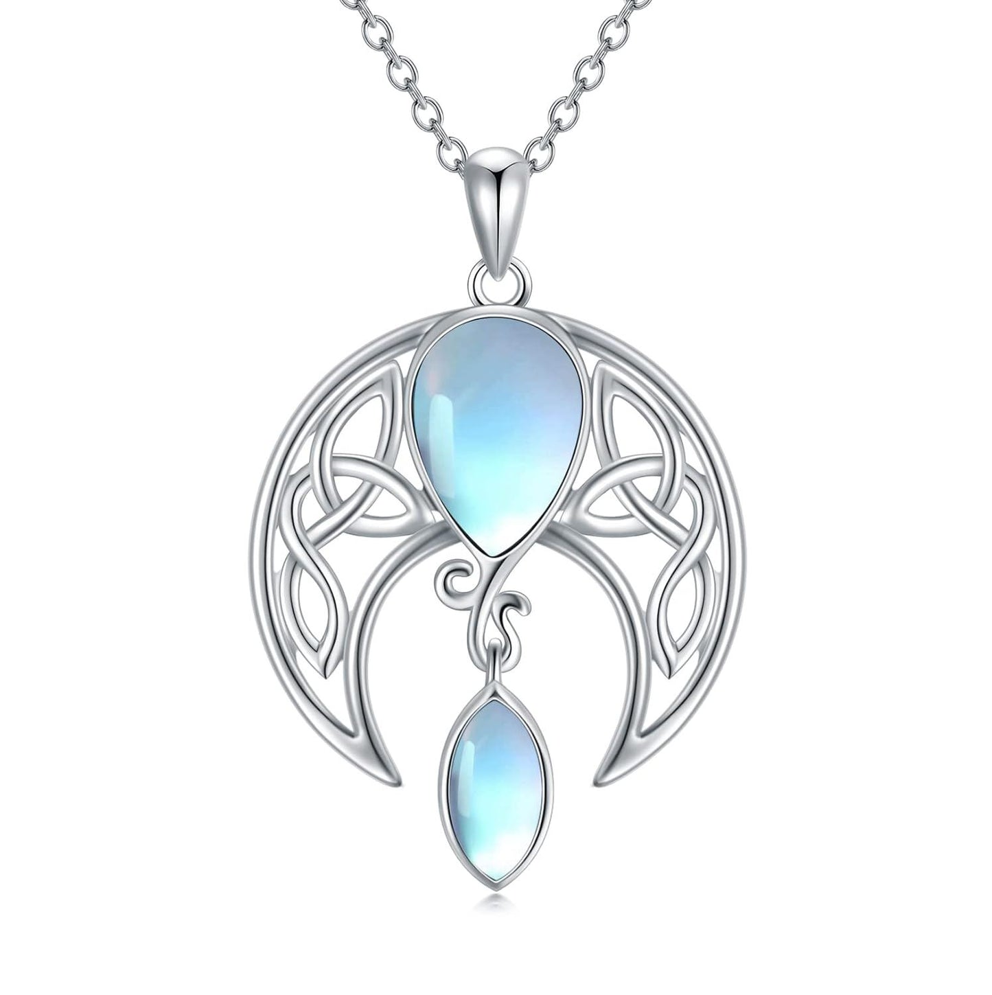 925 Sterling Silver Birthstone Crystal Celtic Moon Goddess Pendant