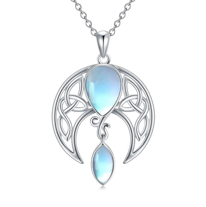 925 Sterling Silver Birthstone Crystal Celtic Moon Goddess Pendant