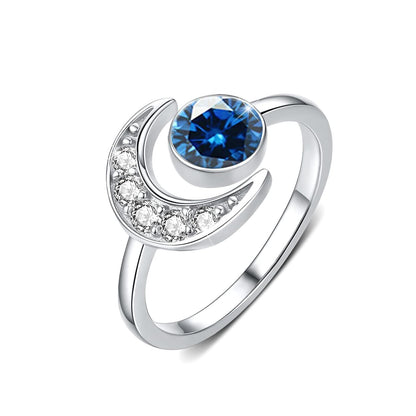 925 Silver Moonstone Birthstone Adjustable Open Ring Women