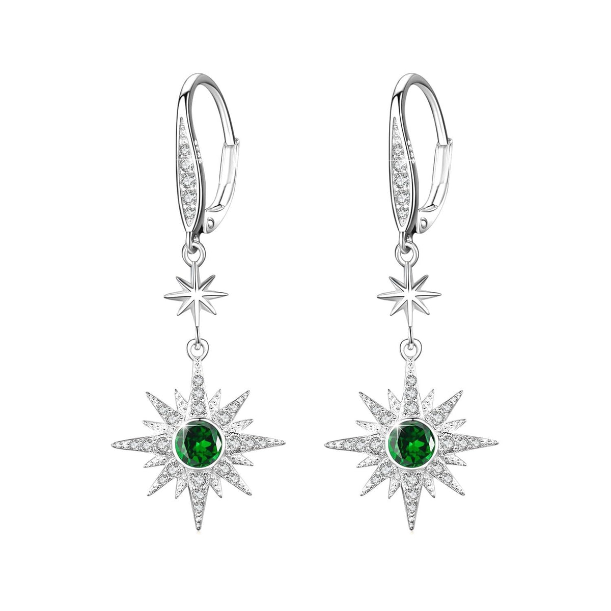 925 Sterling Silver Starburst Birthstone Drop Earrings