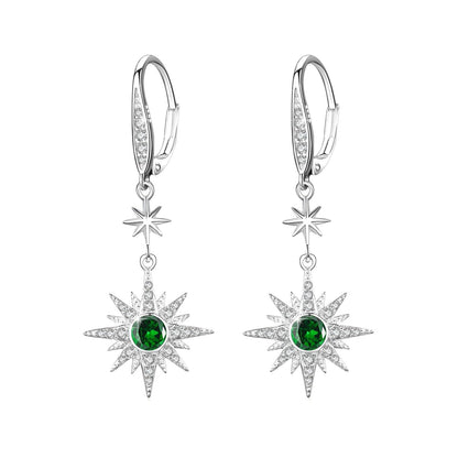 925 Sterling Silver Starburst Birthstone Drop Earrings