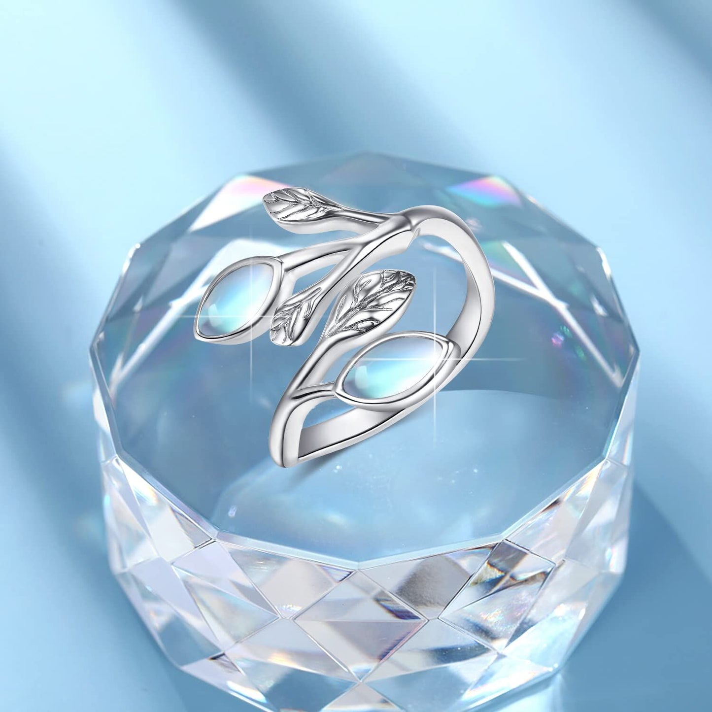 925 Sterling Silver Leaf Ring with Birthstone Adjustable Wrap Promise Engagement Wedding Rings for Women