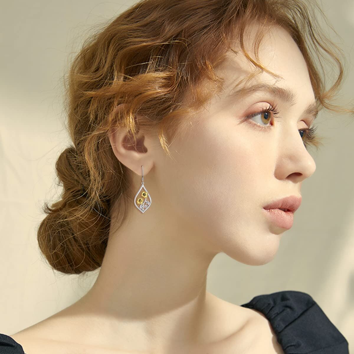 925 Sterling Silver Two-Tone Sunflower Drop Earrings
