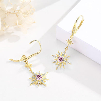 925 Sterling Silver Starburst Birthstone Drop Earrings