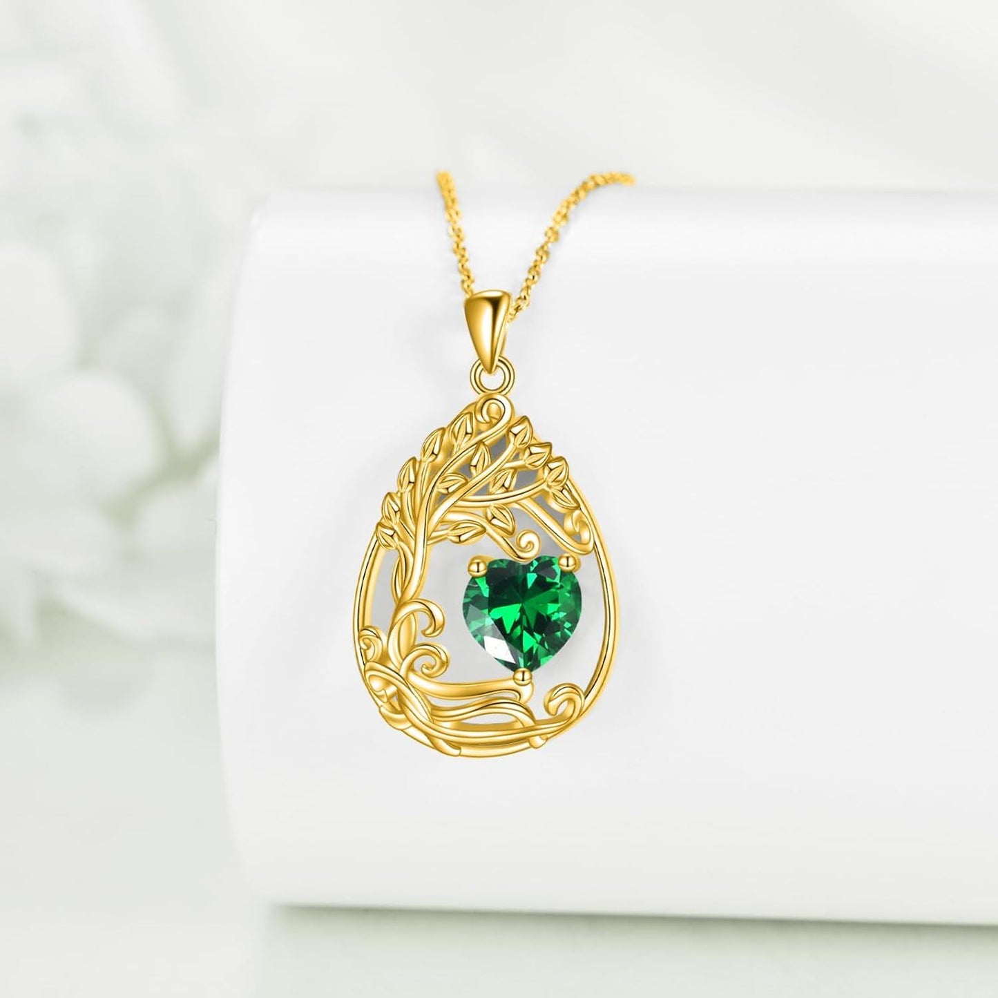 925 Silver Gold Plated Gemstone Tree Life Pendant Necklace