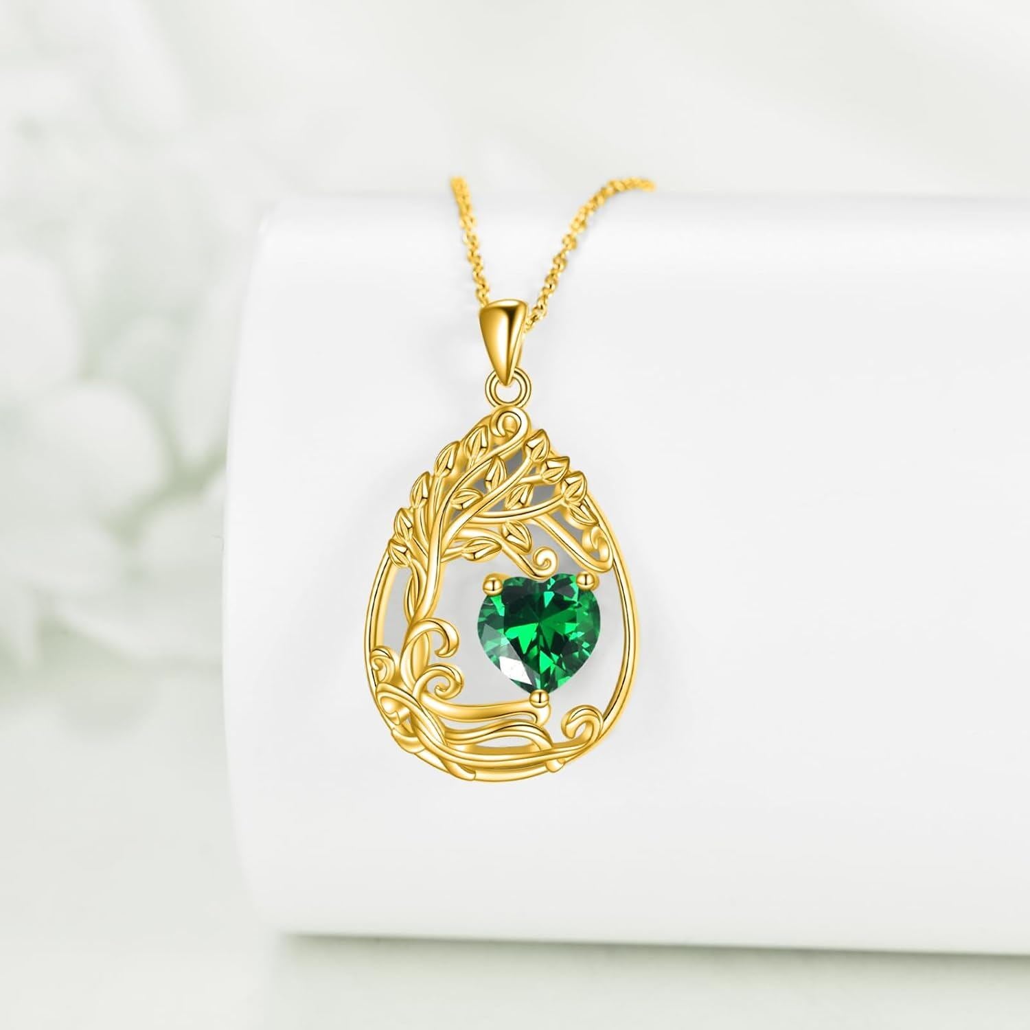 925 Silver Gold Plated Gemstone Tree Life Pendant Necklace